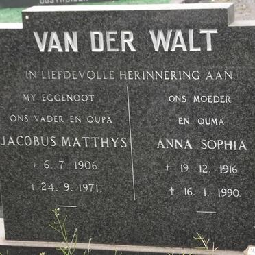 WALT Jacobus Matthys, van der 1906-1971 &amp; Anna Sophia 1916-1990