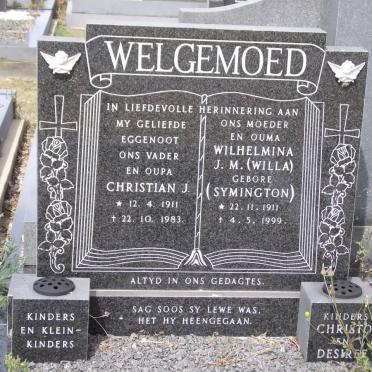 WELGEMOED Christian J. 1911-1983 &amp; Wilhelmina J.M. SYMINGTON 1911-1999