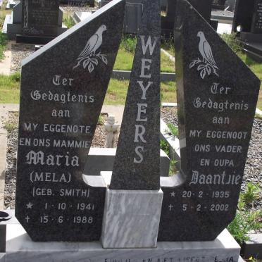 WEYERS Daniel Cornelis 1935-2002 &amp; Maria SMITH 1941-1988