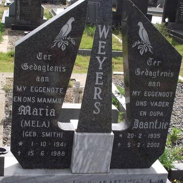 WEYERS Daniel Cornelis 1935-2002 &amp; Maria SMITH 1941-1988
