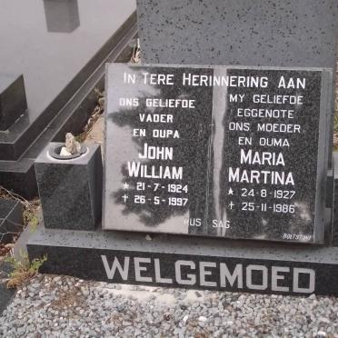 WELGEMOED John William 1924-1997 &amp; Maria Martina 1927-1986
