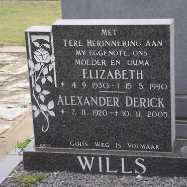 WILLS Alexander Derick 1920-2005 &amp; Elizabeth 1930-1990
