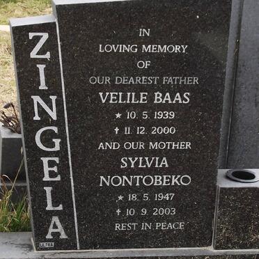 ZINGELA Velile Baas 1939-2000 &amp; Sylvia Nontobeko 1947-2003