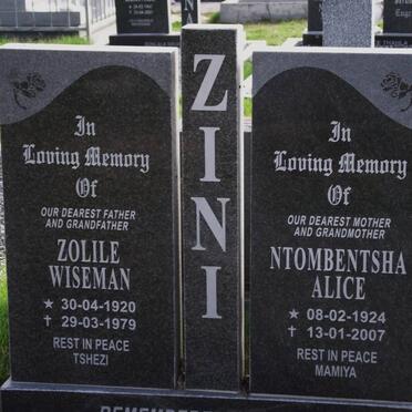 ZINI Zolile Wiseman 1920-1979 &amp; Ntombentsha Alice 1924-2007