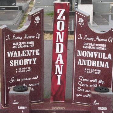 ZONDANI Walente Shorty 1921-2001 &amp; Nomvula Andrina 1938-2003