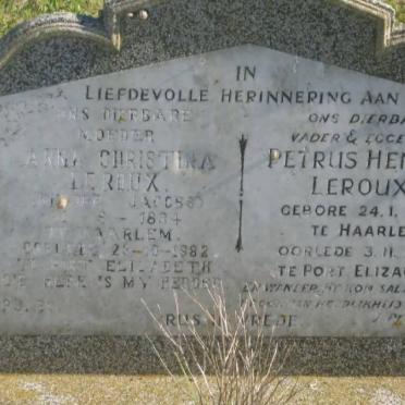 ROUX Petrus Hendrick, le 1890-1964 &amp; Anna Christina JACOBS 1894-1982