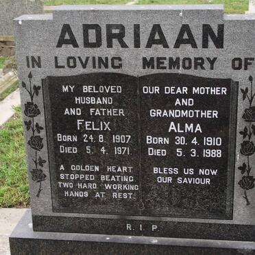 ADRIAAN Felix 1907-1971 &amp; Alma 1910-1988