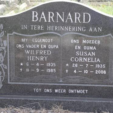 BARNARD Wilfred Henry 1935-1985 &amp; Susan Cornelia 1935-2008