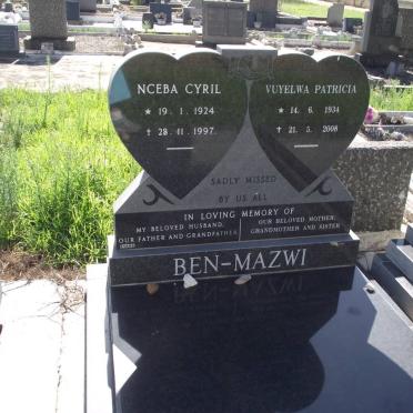 BEN-MAZWI Nceba Cyril 1924-1997 &amp; Vuyelwa Patricia 1934-2008