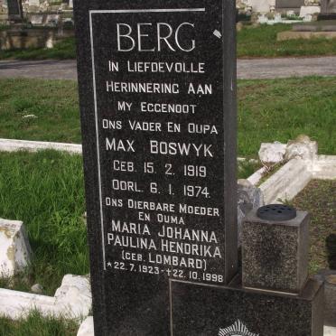 BERG Max Boswyk 1919-1974 &amp; Maria Johanna Paulina Hendrika LOMBARD 1923-1998