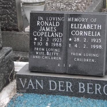 BERG Ronald James Copeland, van der 1923-1988 &amp; Elizabeth Cornelia 1925-1998