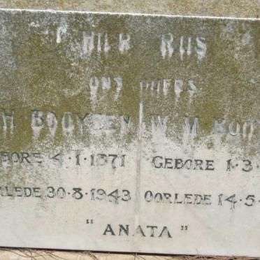 BOOYSEN J.H. 1871-1945 &amp; W.M. 1873-1955