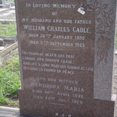 CADLE William Charles 1892-1943 &amp; Hendrina Maria 1892-1979
