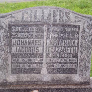 CILLIERS Johannes Jacobus 1880-1960 &amp; Kendrika Elizabeth PREISS 1880-1960