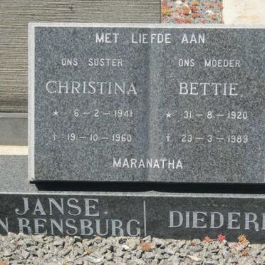DIEDERICKS Bettie 1920-1989 :: RENSBURG Christina, janse van 1941-1960