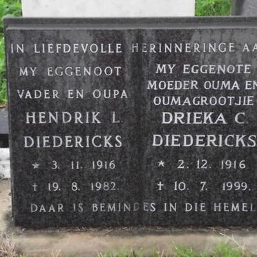 DIEDERICKS Hendrik L. 1916-1982 &amp; Drieka C. 1916-1999