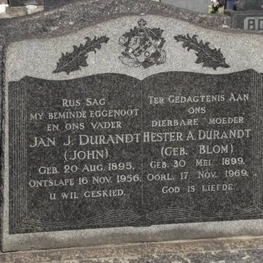 DURANDT Jan J. 1895-1956 &amp; Hester A. BLOM 1899-1969