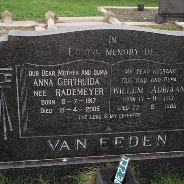 EEDEN Willem Adriaan, van 1913-1980 &amp; Anna Gertruida RADEMEYER 1917-2005