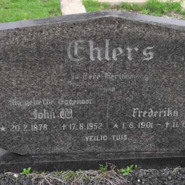EHLERS John W. 1878-1952 &amp; Frederika S. 1901-1994