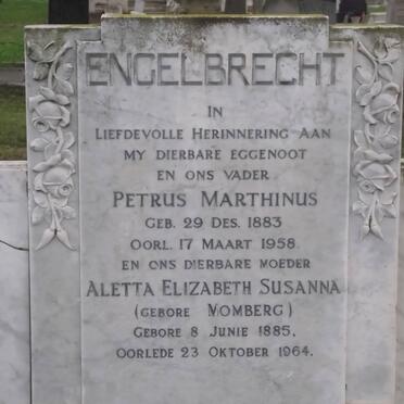 ENGELBRECHT Petrus Marthinus 1883-1958 &amp; Aletta Elizabeth Susanna MOMBERG 1885-1964