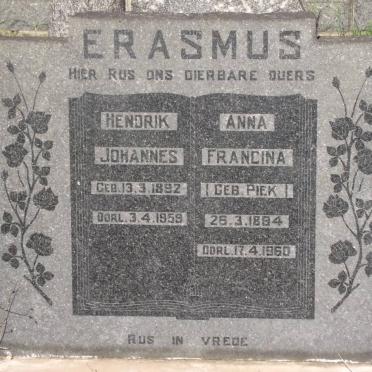 ERASMUS Hendrik Johannes 1892-1959 &amp; Anna Francina PIEK 1894-1960