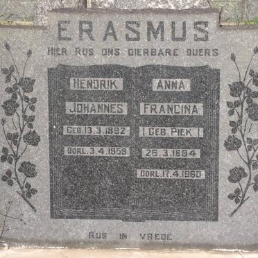 ERASMUS Hendrik Johannes 1892-1959 &amp; Anna Francina PIEK 1894-1960
