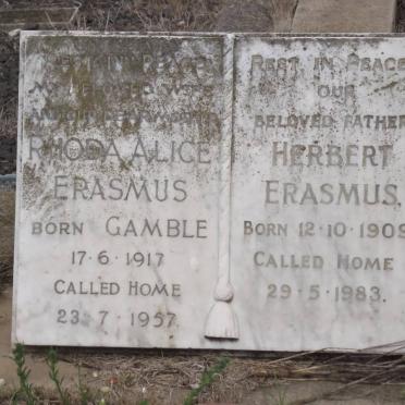 ERASMUS Herbert 1909-1983 &amp; Rhoda Alice GAMBLE 1917-1957