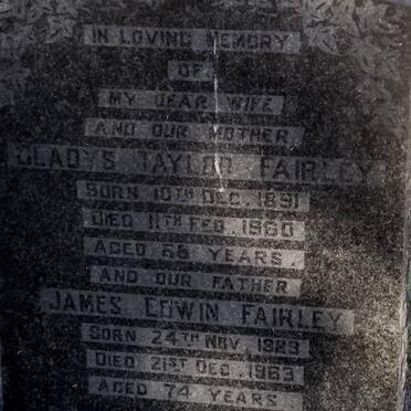 FAIRLEY James Edwin 1889-1963 &amp; Gladys Taylor 1891-1960