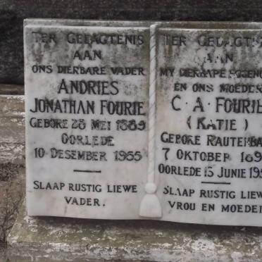 FOURIE Andries Jonathan 1889-1955 &amp; C.A. RAUTENBACH 1898-1954