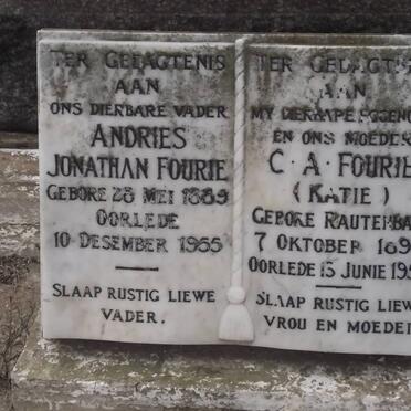FOURIE Andries Jonathan 1889-1955 &amp; C.A. RAUTENBACH 1898-1954