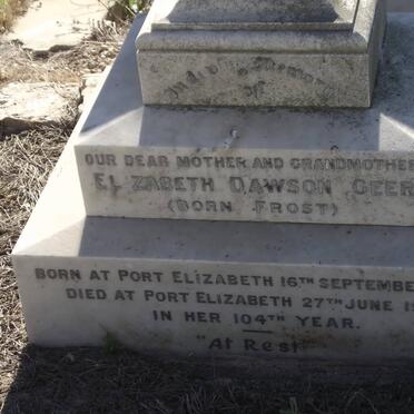 GEER Elizabeth Dawson nee FROST 1821-1925