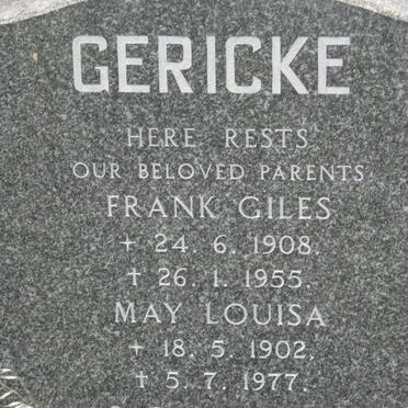 GERICKE Frank Giles 1908-1955 &amp; May Louisa 1902-1977