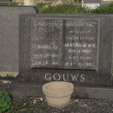 GOUWS Daniel J. 1905-1981 &amp; Gertina M.M.E. LE ROUX 1911-1977