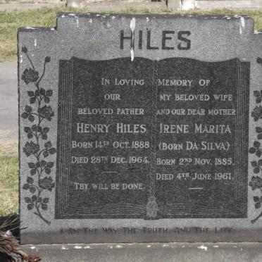 HILES Henry 1888-1964 &amp; Irene Marita DA SILVA 1885-1961