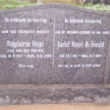 HUGO Magdalena VAN DEN HEEVER 1917-1999 :: Mc DONALD Roelof Daniel 1911-1954