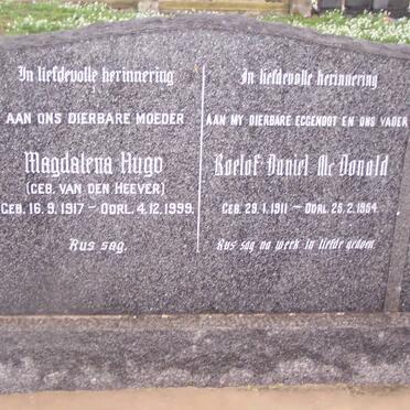HUGO Magdalena VAN DEN HEEVER 1917-1999 :: Mc DONALD Roelof Daniel 1911-1954