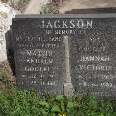 JACKSON Martin Andrew Godfrey 1911-1975 &amp; Hannah Victoria 1910-1989
