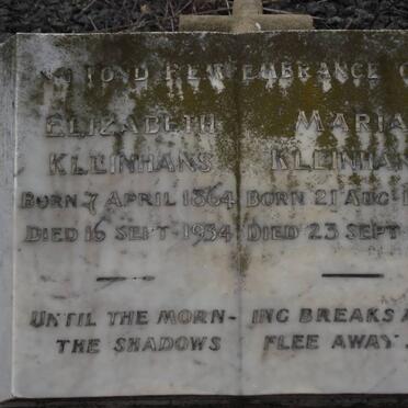 KLEINHANS Elizabeth 1864-1934 :: KLEINHANS Maria 1908-1931