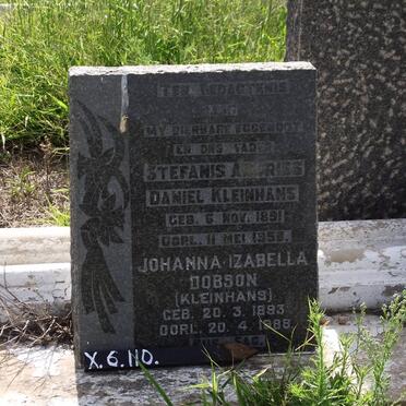 KLEINHANS Stefanis Andries Daniel 1891-1958 :: DOBSON Johanna Izabella nee KLEINHANS 1893-1988