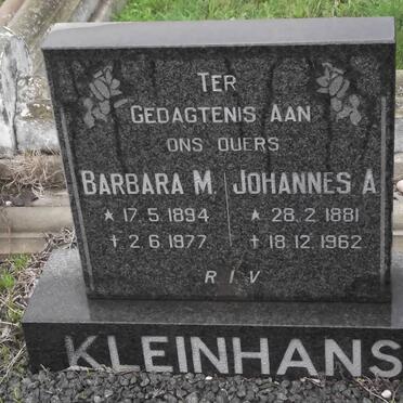 KLEINHANS Johannes A. 1881-1962 &amp; Barbara M. 1894-1977
