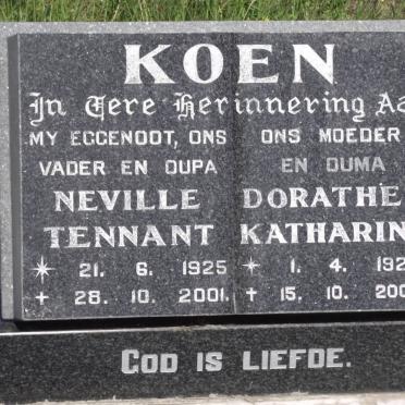 KOEN Neville Tennat 1925-2001 &amp; Dorathea Katharina 1929-2003