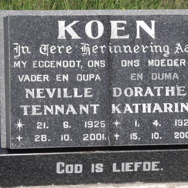 KOEN Neville Tennat 1925-2001 &amp; Dorathea Katharina 1929-2003