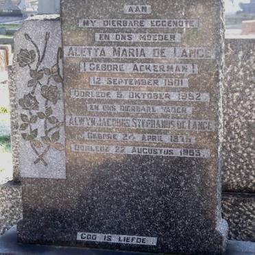 LANGE Alwyn Jacobus Stephanus, de 1875-1955 &amp; Aletta Maria ACKERMAN 1901-1952