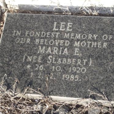 LEE Maria E. nee SLABBERT 1920-1985