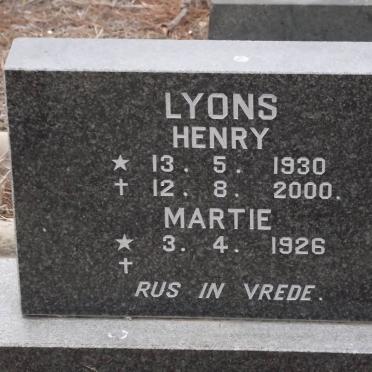LYONS Henry 1930-2000 &amp; Martie 1926-