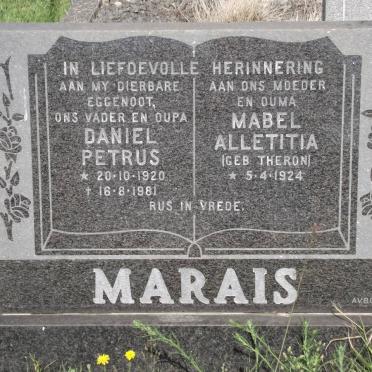 MARAIS Daniel Petrus 1920-1981 &amp; Mabel Alletitia THERON 1924-