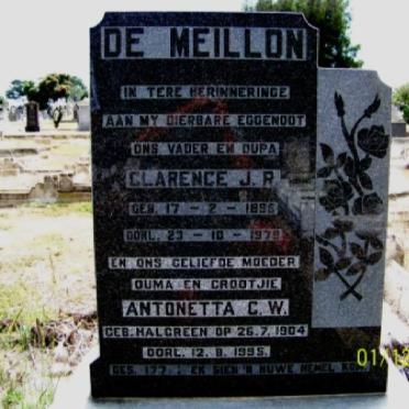 MEILLON Clarence John Ross, de 1896-1979 &amp; Antonetta Charlotta Wilhelmina HALGREEN 1904-1995