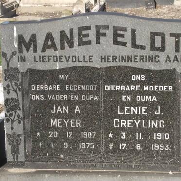 MEYER Jan A. 1907-1975 :: GREYLING Lenie J. 1910-1993