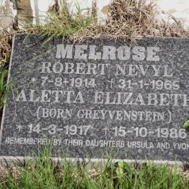 MELROSE Robert Nevyl 1914-1965 &amp; Aletta Elizabeth GREYVENSTEIN 1917-1986