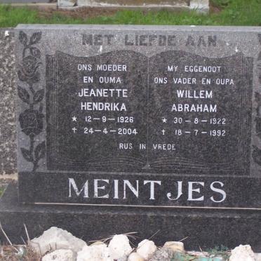 MEINTJES Willem Abraham 1922-1992 &amp; Jeanette Hendrika 1926-2004